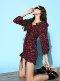 Berrylush Women Elegant Black Floral Pattern Play Dress
