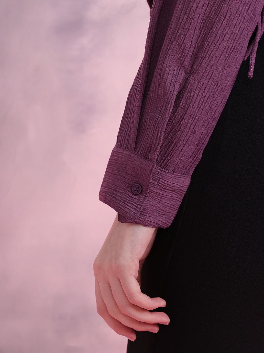 DressBerry Lace-Up Detail Crinkled Casual Shirt