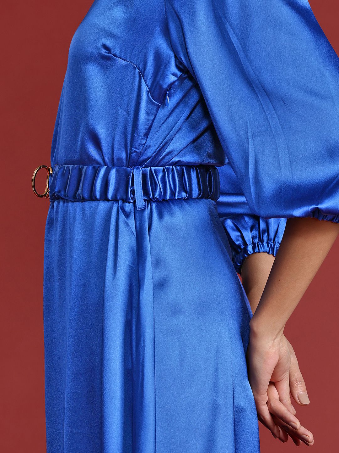 all about you Satin A-Line Midi Dress with Belt