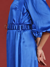 all about you Satin A-Line Midi Dress with Belt