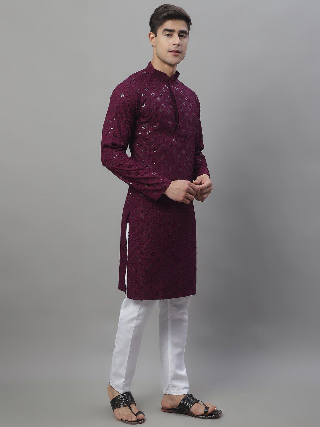 Jompers Ethnic Motifs Chikankari Embroidered Kurta With Pyjamas