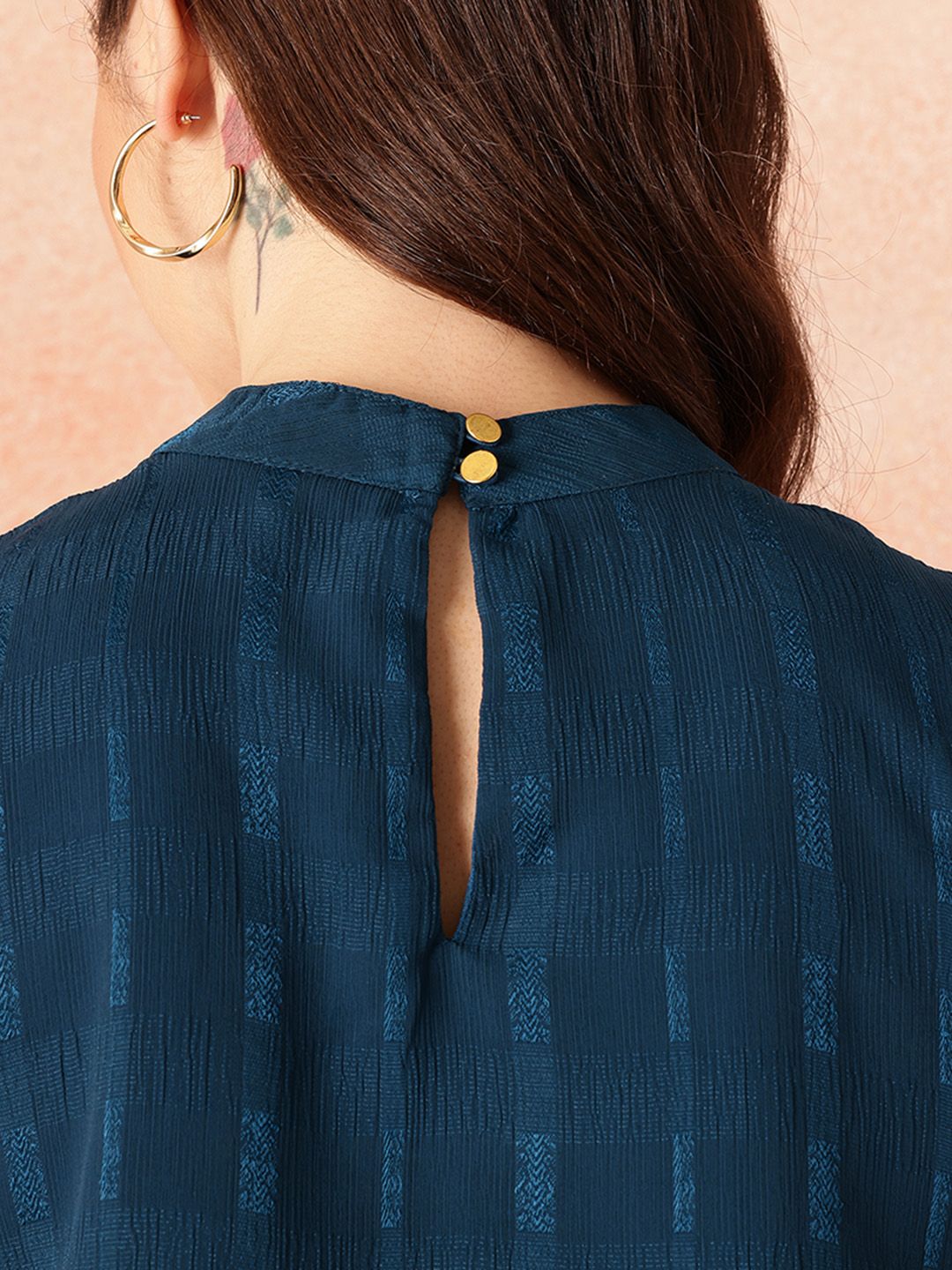 all about you Vertically Self-Striped High-Neck A-Line Top