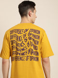 Difference of Opinion Men Mustard Yellow & Coffee Brown Back Print Oversized Cotton Tshirt