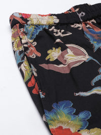 SANSKRUTIHOMES Women Black & Pink Printed Night suit