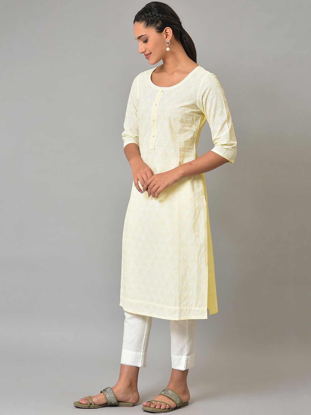 AURELIA Ethnic Motifs Printed Round Neck Block Print Pure Cotton Kurta