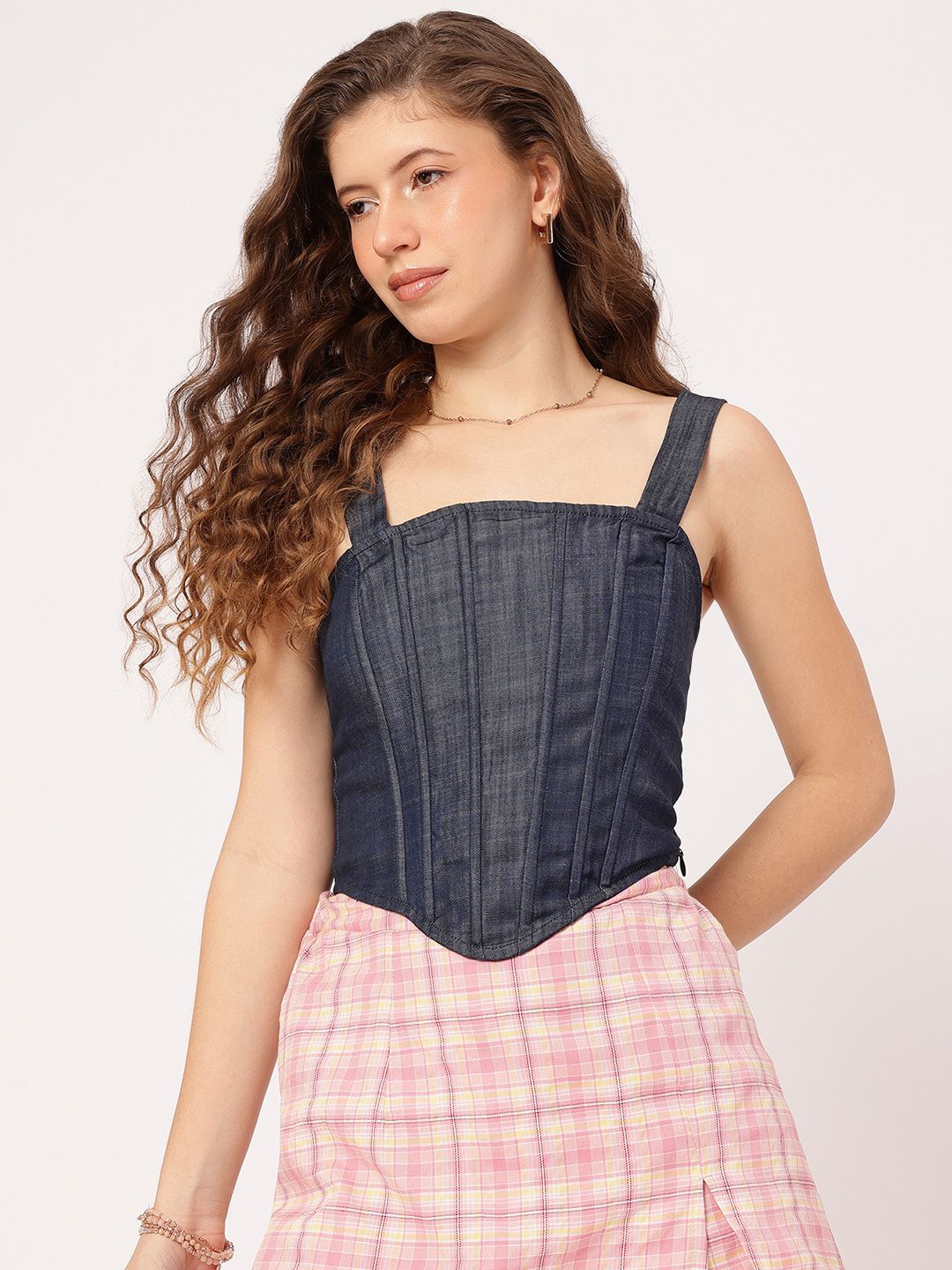 DressBerry Rustic Romance Chambray Corset Crop Top