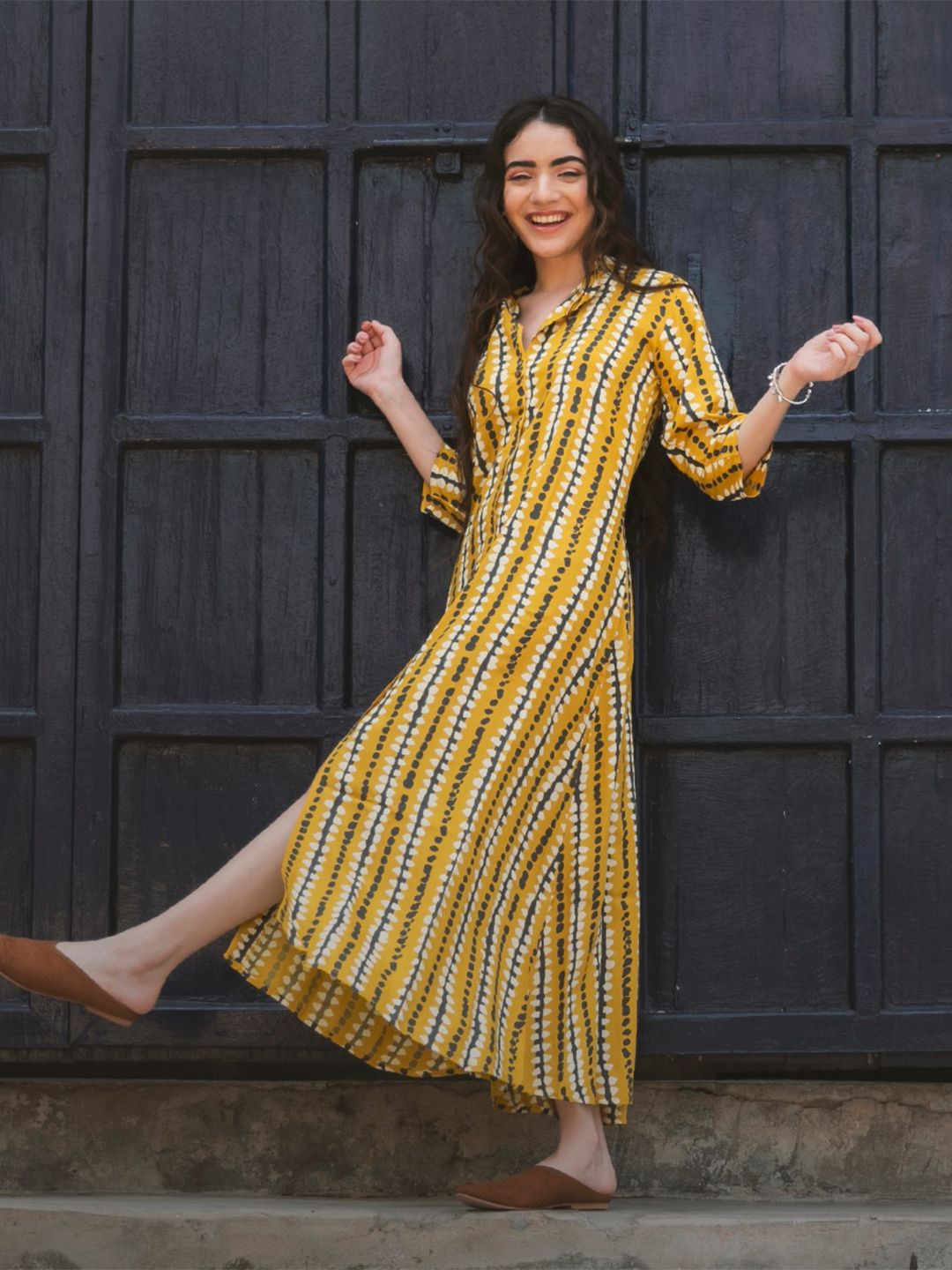 Rustorange Printed Shirt Maxi Rayon Dress