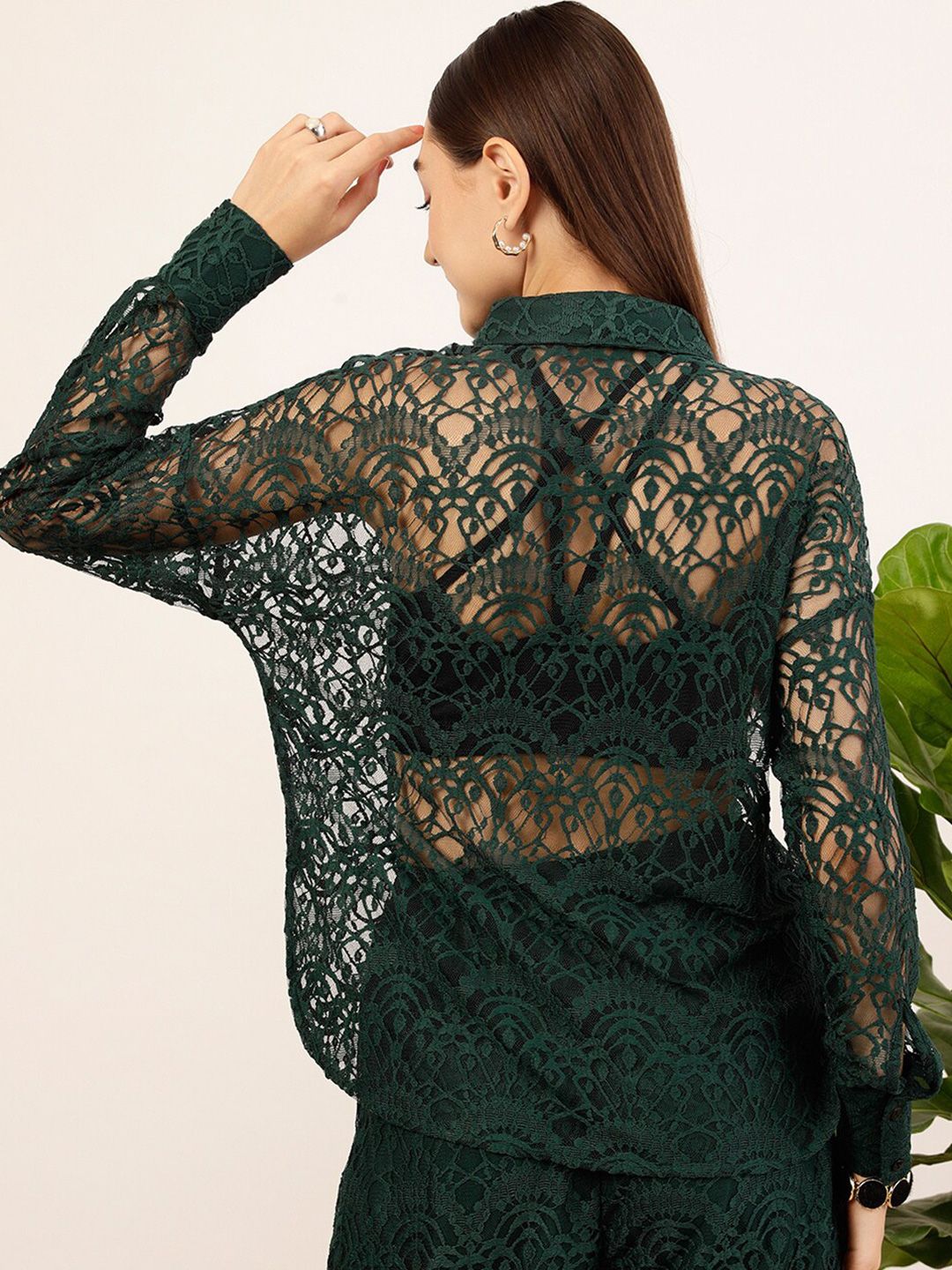 STREET 9 Green Contemporary Self Design Casual Shirt