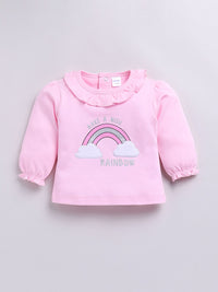 Moms Love Infant Girls Pure Cotton Printed Puffed Sleeves Top with Trousers