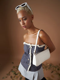 SASSAFRAS Jacquard Geometric Tweed Tube Top