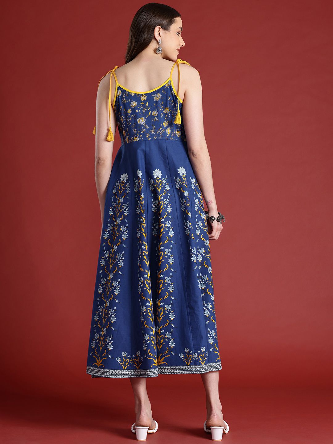 Anouk Pure Cotton Floral Print Midi Ethnic A-Line Midi Dress