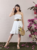 Berrylush White Strapless Smocked Fit & Flare A-Line Mini Dress