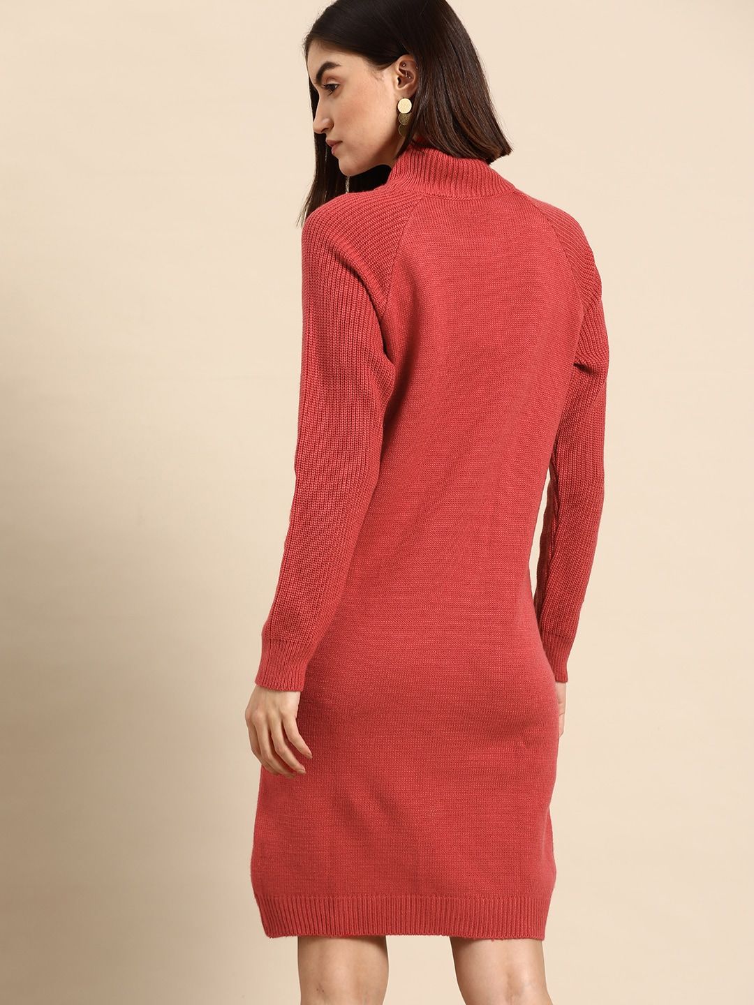 all about you Coral Red Cable Knit Jumper Dress