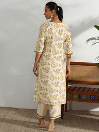 Libas Floral Printed Regular Chanderi Silk Kurta with Trousers