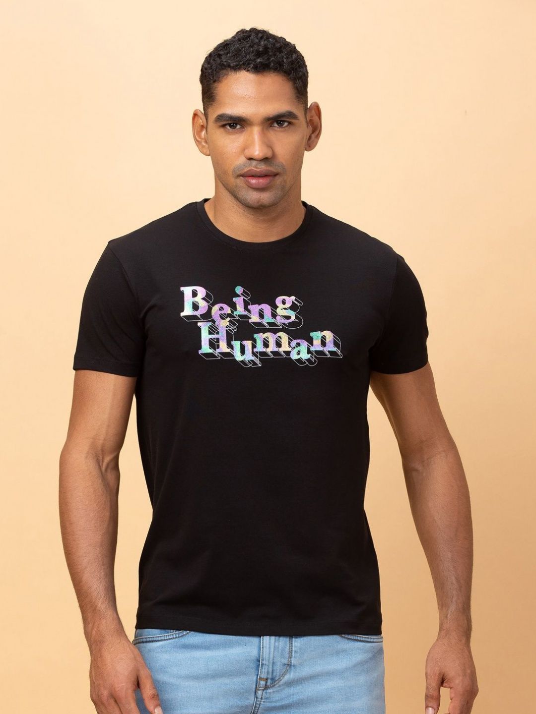 Being Human Men Printed Extended Sleeves Applique T-shirt