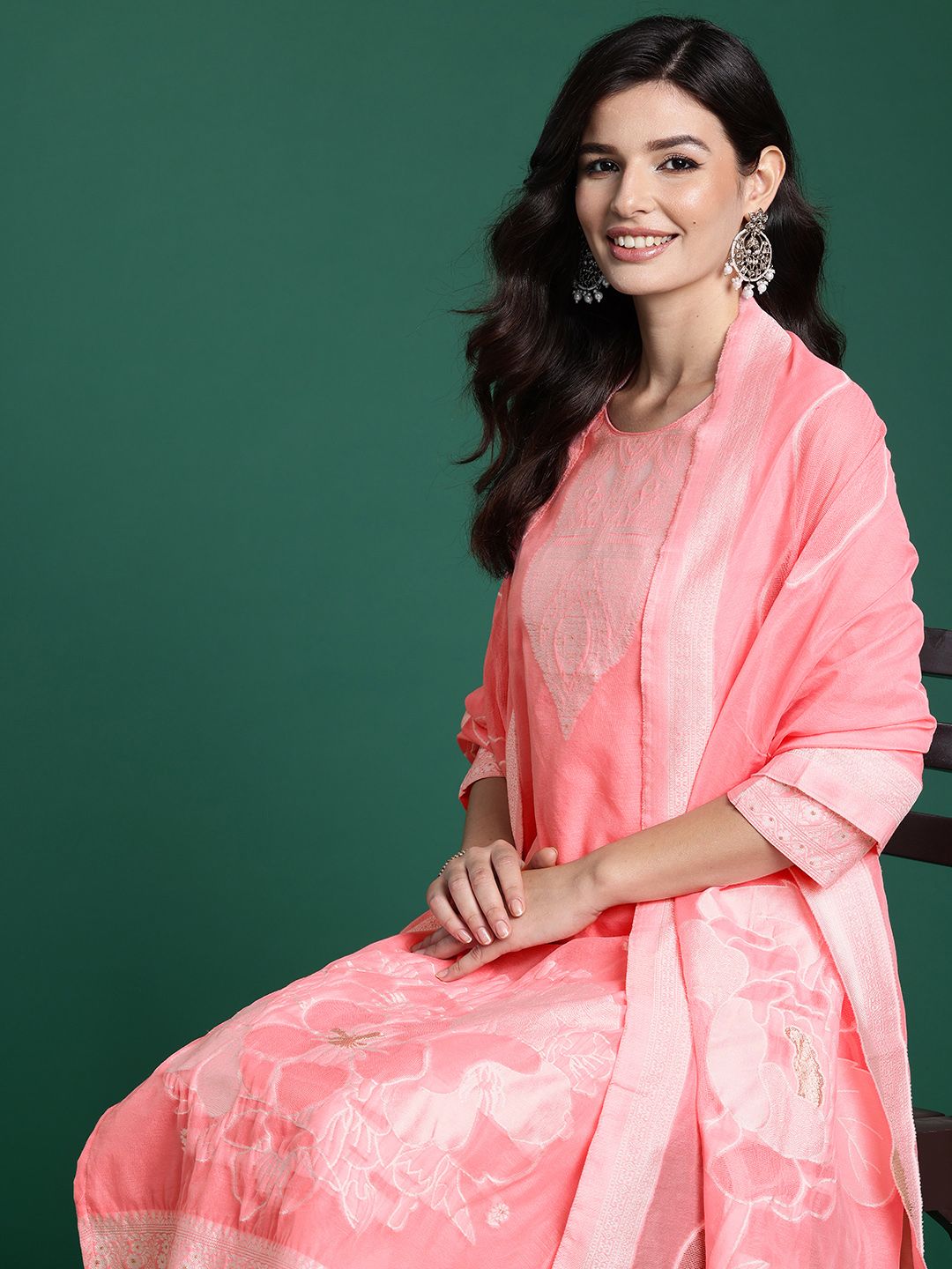 Indo Era Ethnic Motifs Woven Design Kurta With Trousers & Dupatta