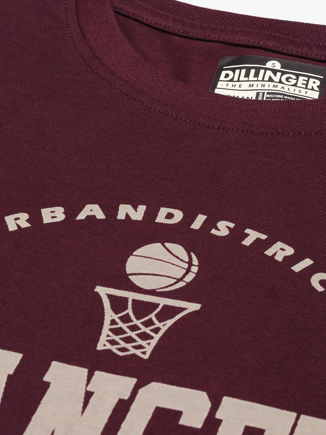 DILLINGER Women Maroon Varsity Printed Pure Cotton Oversized  T-shirt