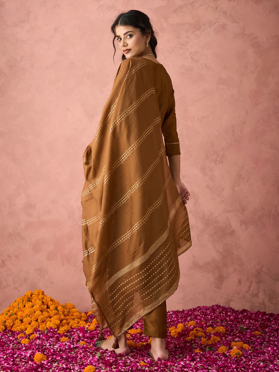 KALINI Ethnic Motifs Yoke Design Thread Work Straight Kurta with Trousers & Dupatta