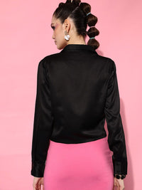 STREET 9 Women Black Solid Gathered Semiformal Shirt