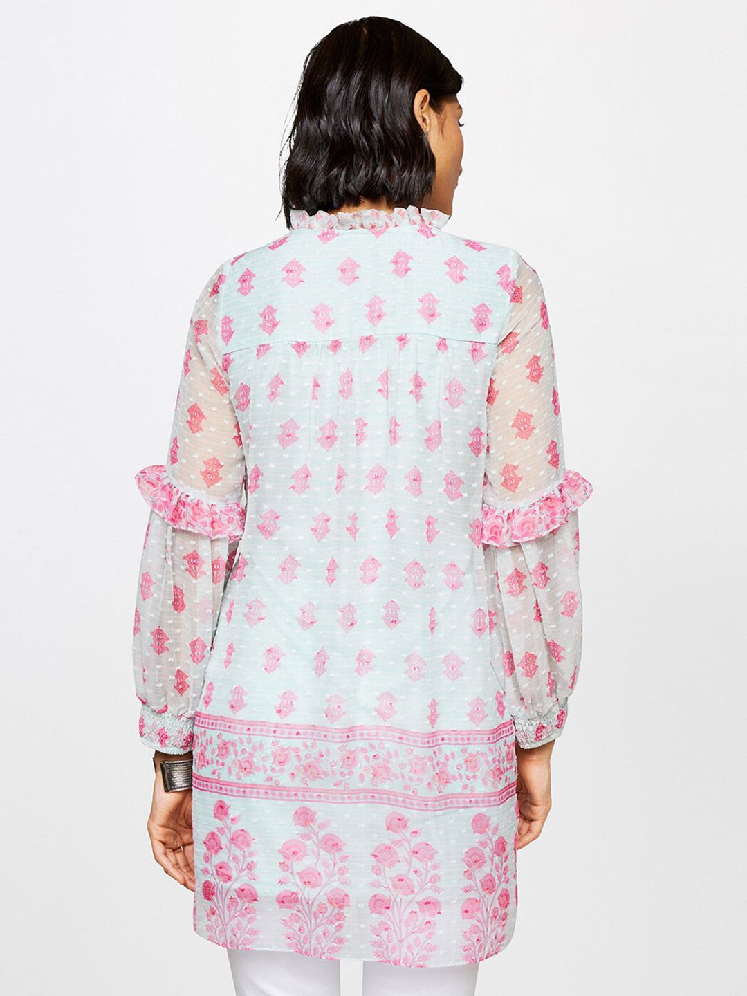 Global Desi Floral Printed Mandarin Collar Ethnic Tunic