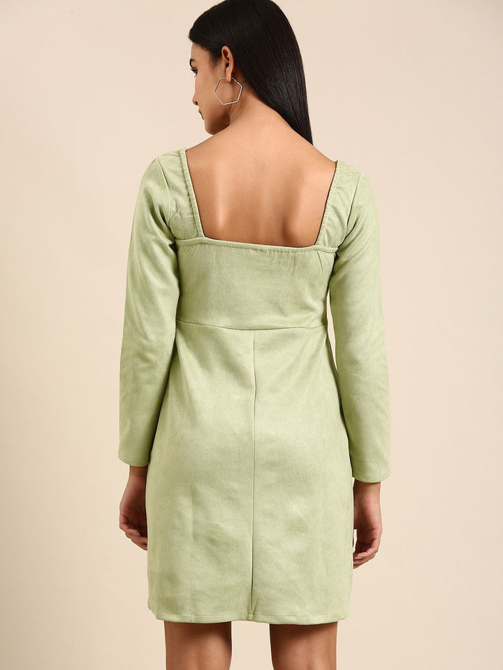 Athena Green Solid Above Knee A-Line Dress