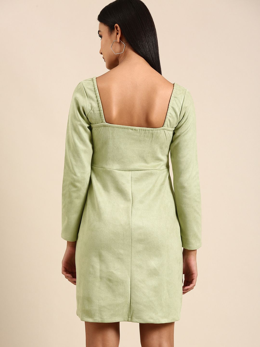 Athena Green Solid Above Knee A-Line Dress