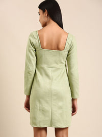 Athena Green Solid Above Knee A-Line Dress