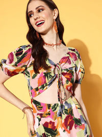 Berrylush Women Pink Abstract Twist & Knot Dress