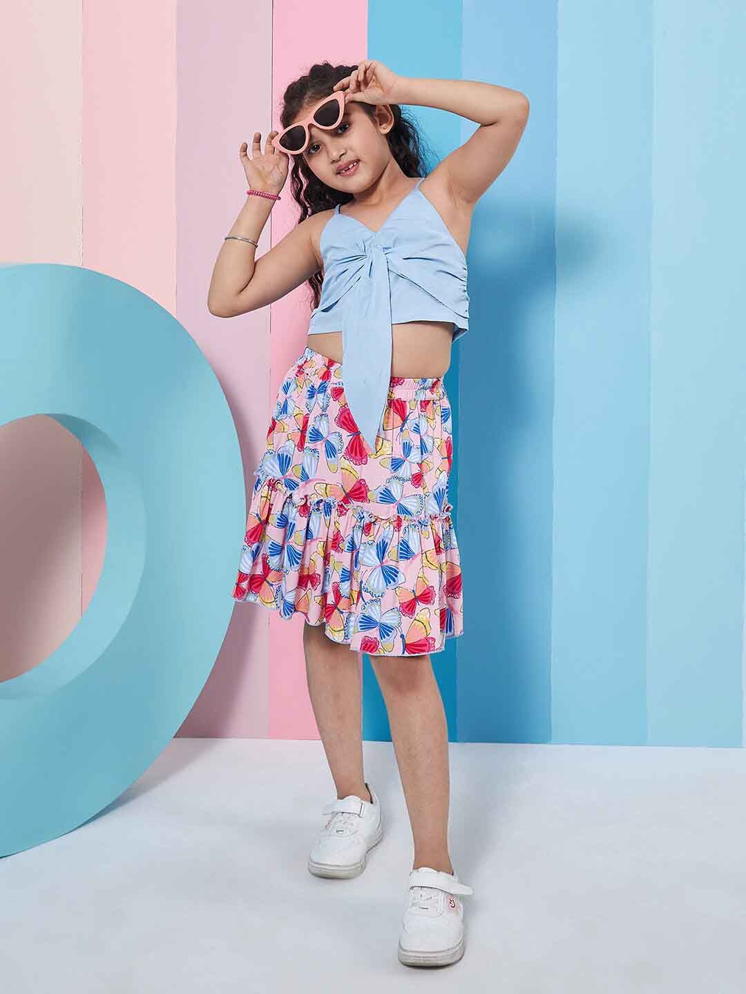 pspeaches Girls Printed Top with Skirt