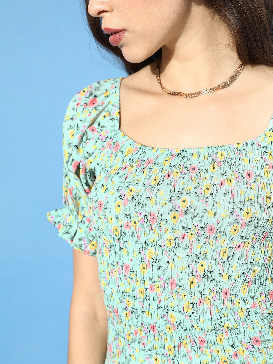 Berrylush Green Floral Crepe Bodycon Mini Dress