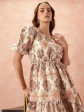 all about you Ethnic Motifs Print Puff Sleeves Wrap-Style Dress