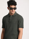 THE BEAR HOUSE Men Self Designed Regular Fit Cotton Polo Collar T-Shirt