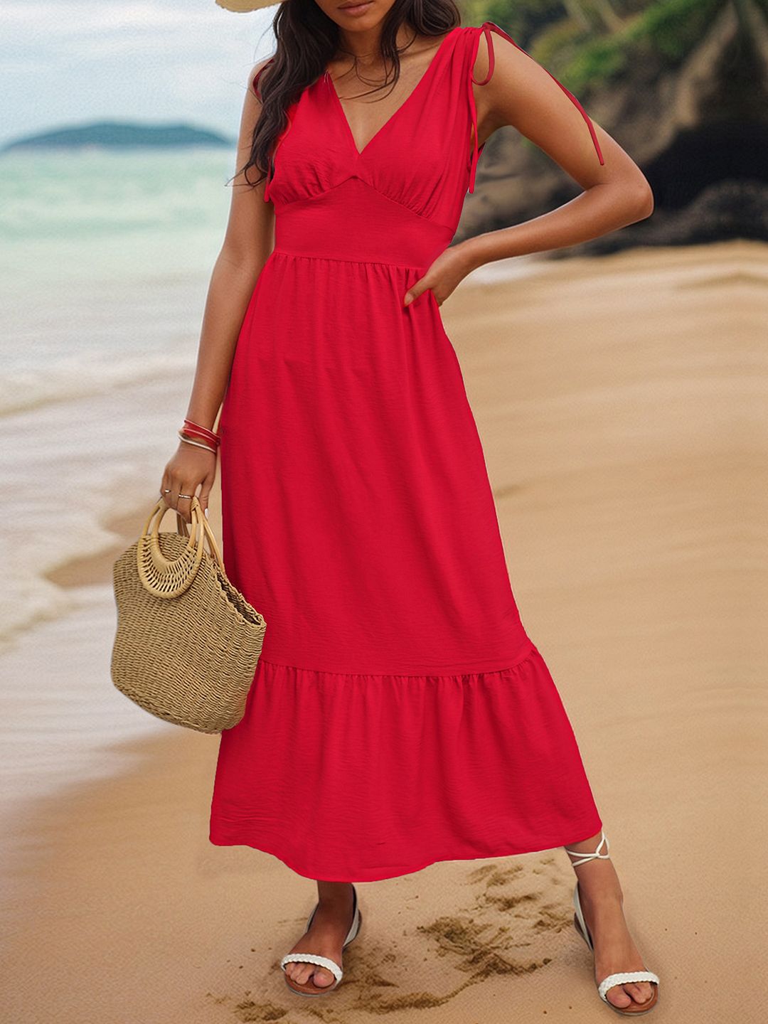 DressBerry Empire Maxi Dress with Tie-Ups Detail