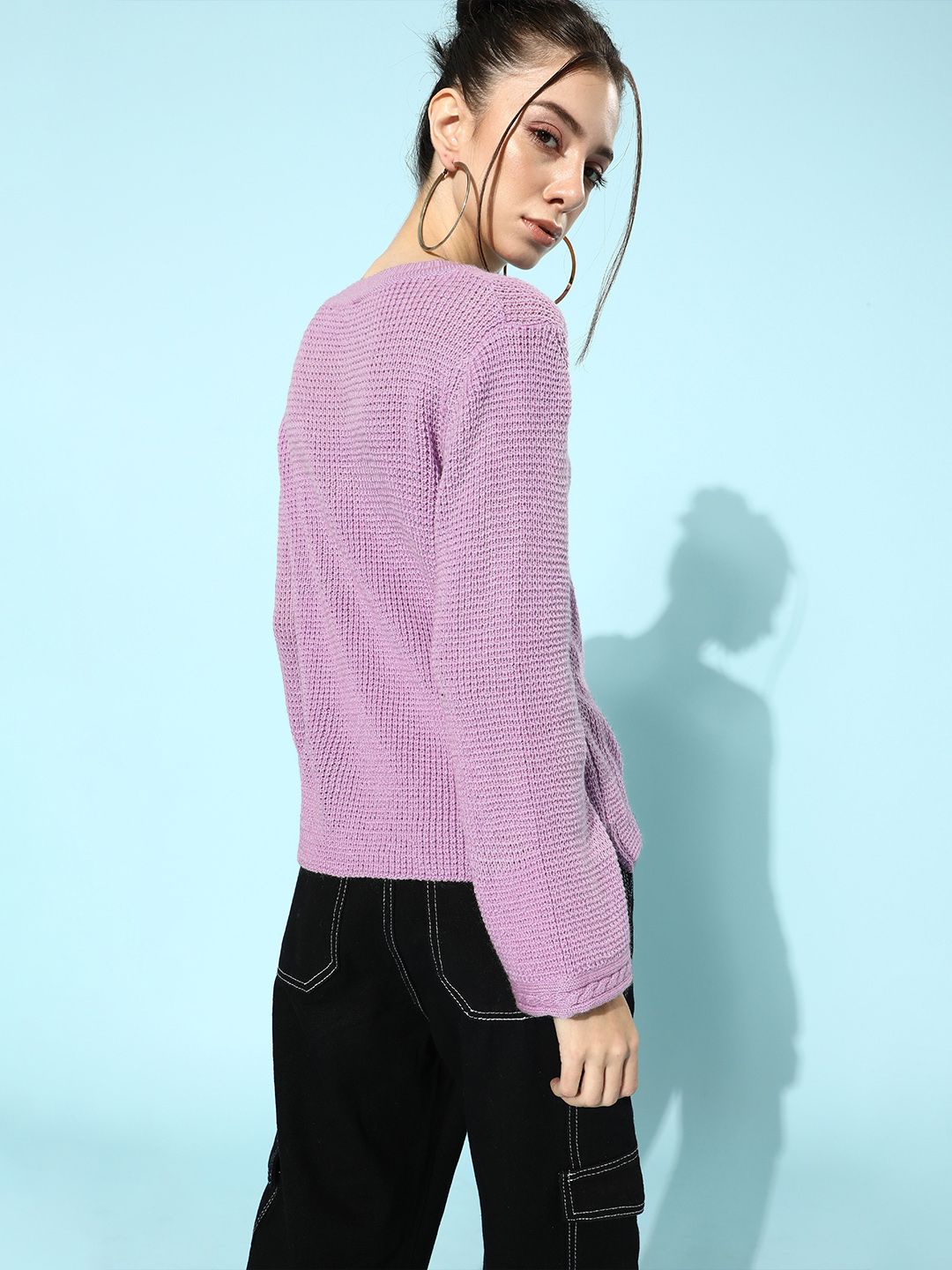 STREET 9 Women Lavender Acrylic Ribbed Pullover