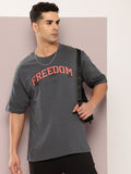 DILLINGER Men Typography Printed Drop-Shoulder Sleeves Oversized Pure Cotton T-shirt