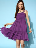Antheaa Self Design Ruffled Chiffon Fit & Flare Dress