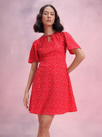 DressBerry Printed Tie-Up Neck A-Line Dress