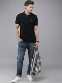 THE BEAR HOUSE Men Black Polo Collar Slim Fit T-shirt