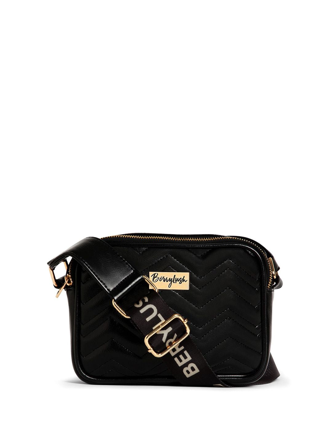 Berrylush Black Textured Structured Sling Bag