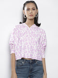 SASSAFRAS Women Lavender Printed Hooded Sweatshirt
