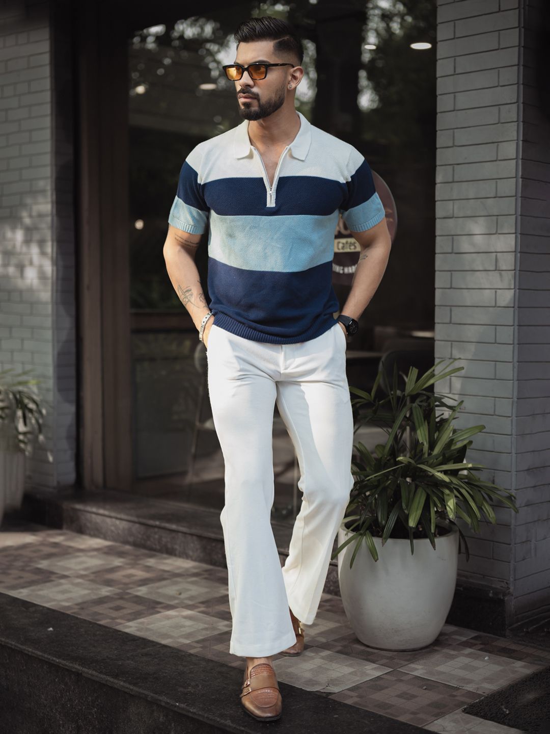 Powerlook Men Striped Polo Collar T-shirt