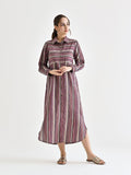 Rustorange Women Striped Cotton Shirt Collar Shirt Midi Dress