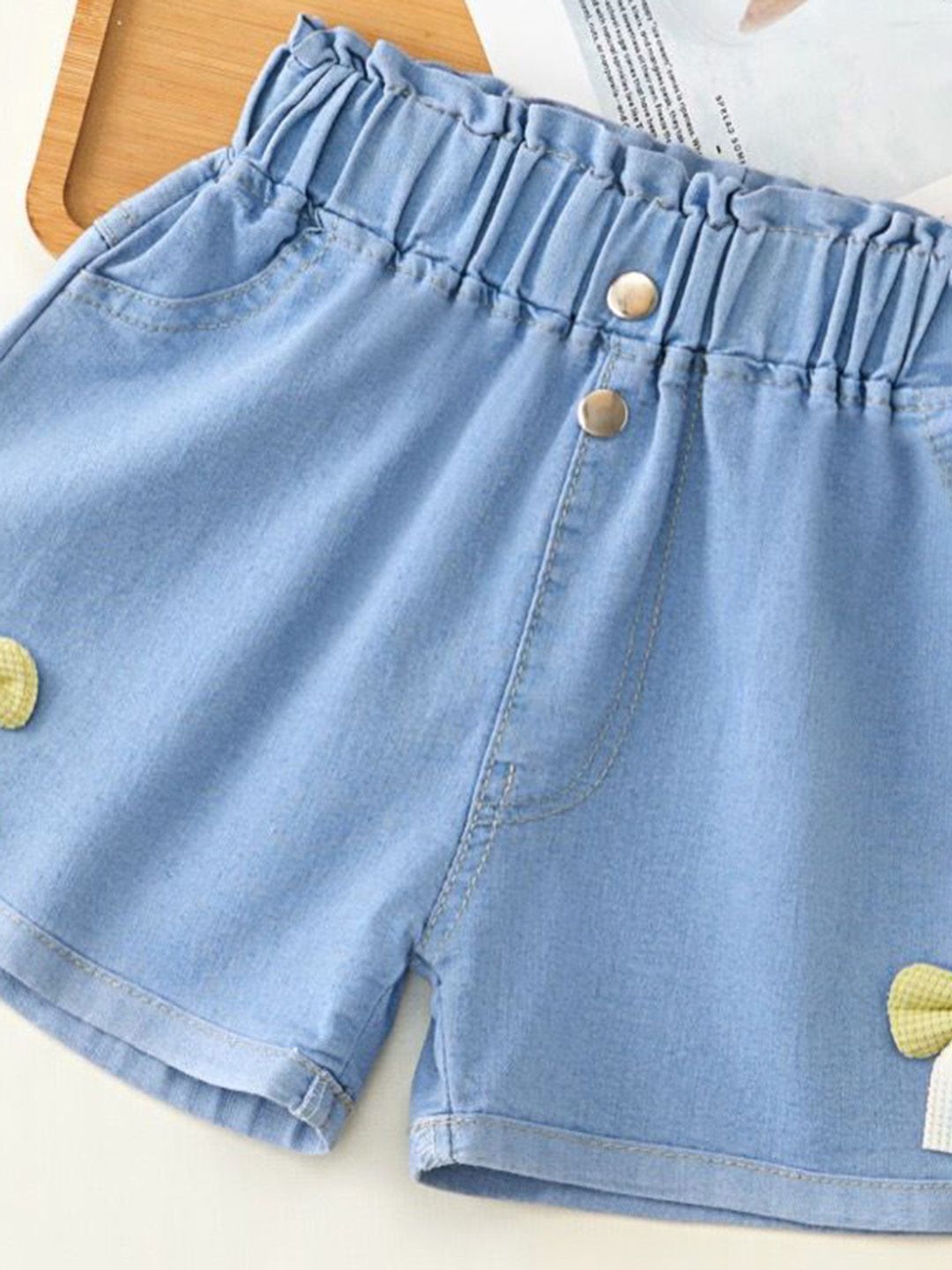 YK Girls Embellished Washed Denim Shorts