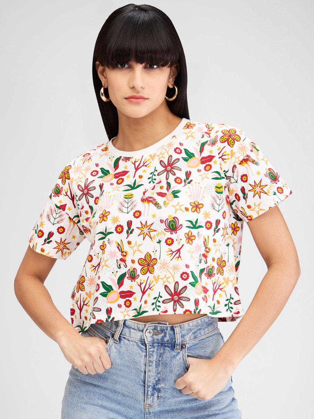 SPYKAR Women Floral Printed Pockets Boxy T-shirt