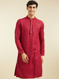 Diwas by Manyavar Geometric Chikankari Embroidered & Sequinned Mandarin Collar Kurta
