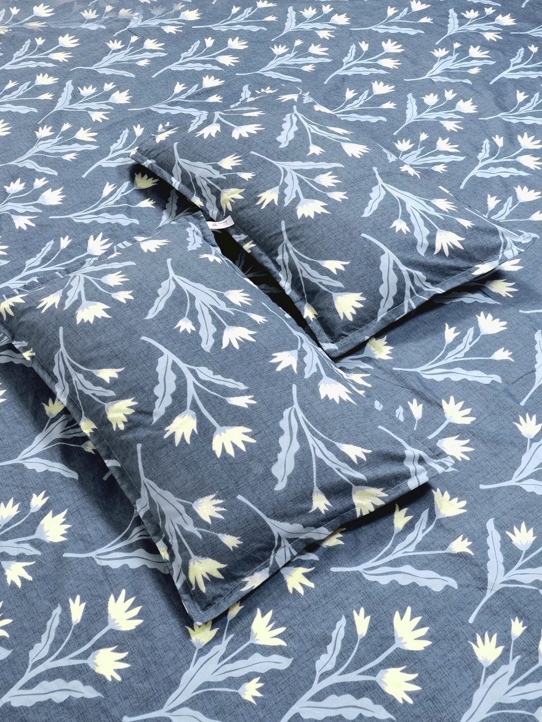 Myntra Elegant Homes Biru & Putih Bunga-bunga 300 TC Set Cadar Double King-2.5mX2.25m