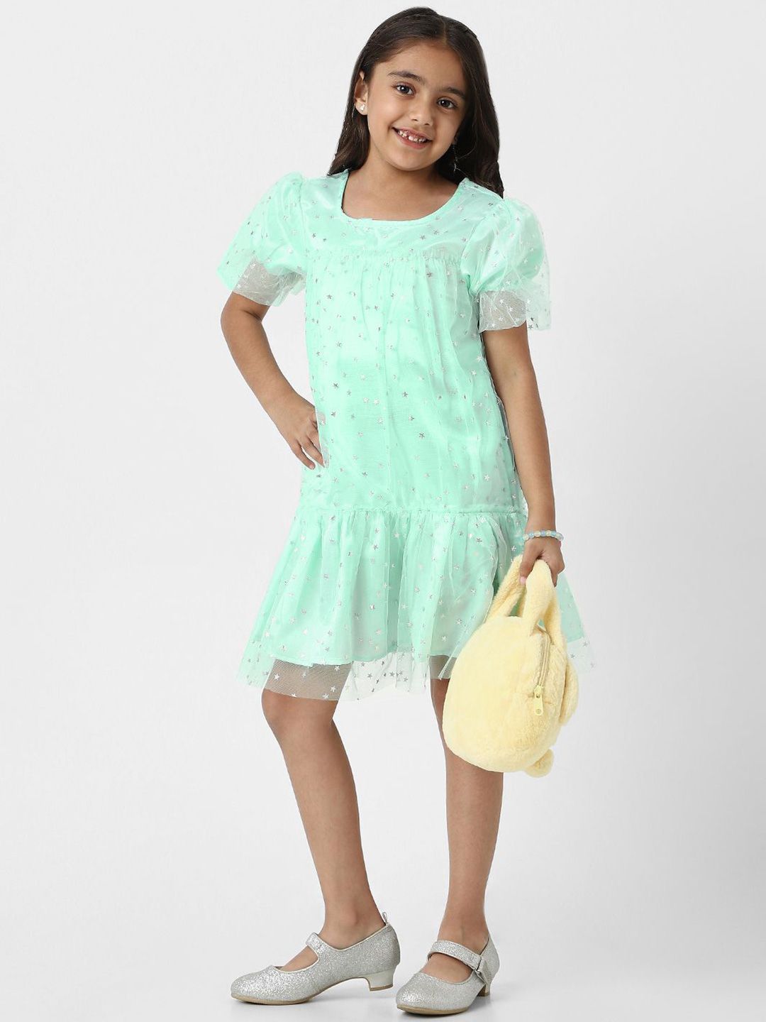 Nauti Nati Embellished Puff Sleeve A-Line Dress