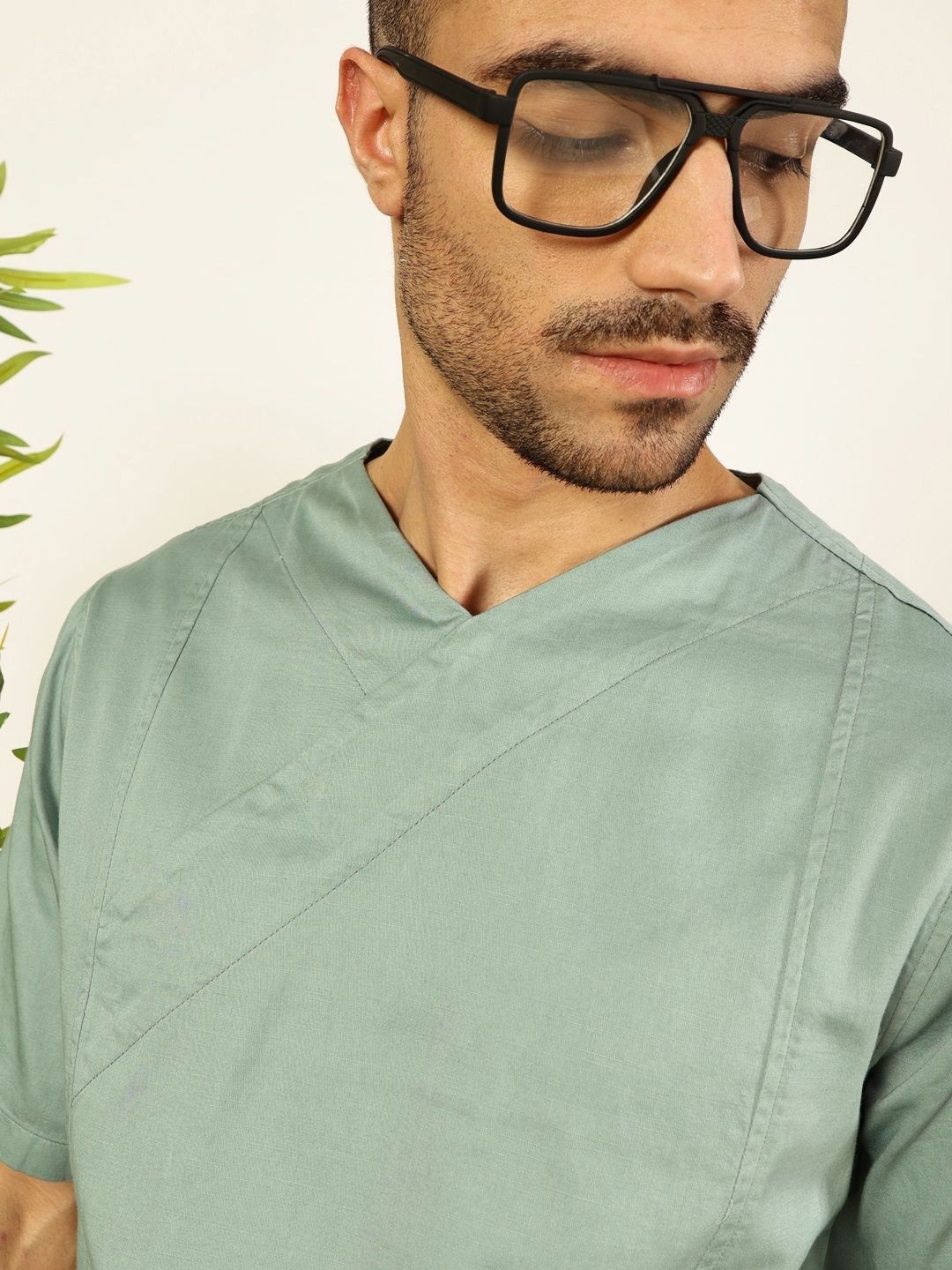 Thomas Scott Men Solid V-Neck Cotton Boxy T-Shirt