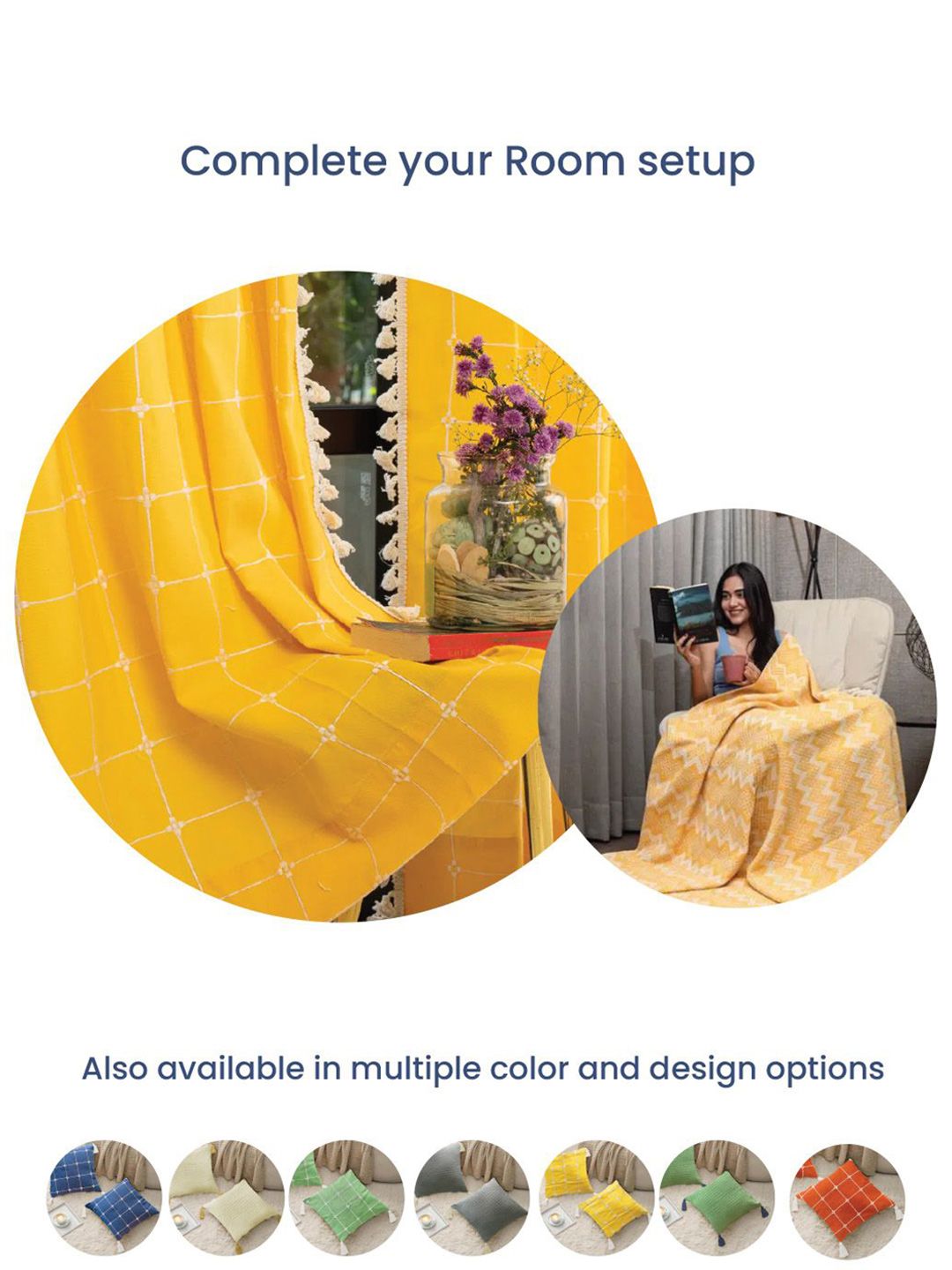 URBAN SPACE Yellow & White 2 Pieces Embroidered Pure Cotton Square Cushion Covers