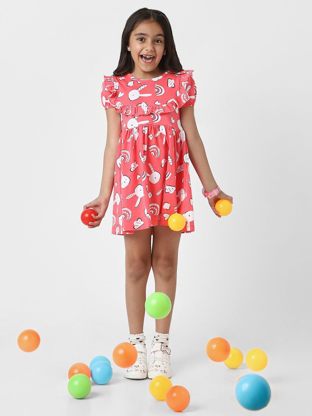 Nauti Nati Girl Red Jersey Cotton Bunny Print Dress